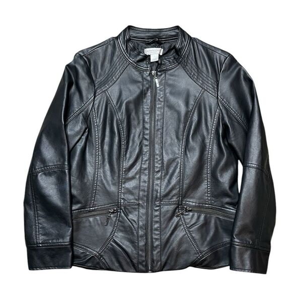 CHRISTOPHER & BANKS Faux Leather Jacket Black Size Small Petite - Picture 1 of 6